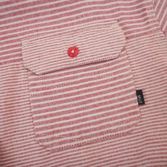 Split Co Men's size L Short Sleeve Button-up Shirt Casual Striped Flap Pockets - Picture 7 of 10